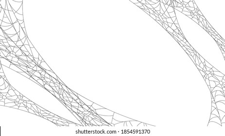 Spider Web On White Background. Halloween Design Elements. Spooky Scary Horror Decor Vector.