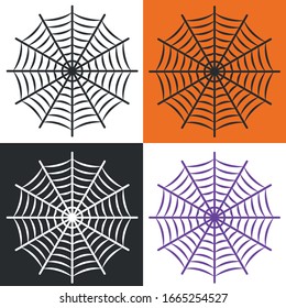 Spider web on a white, black and orange background. Vector scalable cobweb logo. Vector illustration.