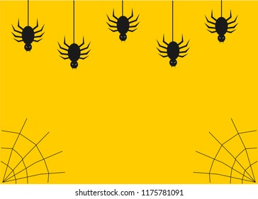 Spider and web on yellow background halloween.