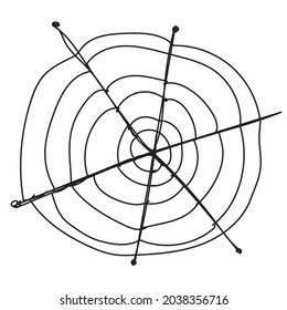 Spider web in one line on a white background. Stock vector illustration for Halloween holidays. A laid fly trap. Editable stroke.