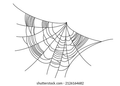 Spider web parts isolated on white background. Scary cobweb outline decor. Vector design elements for Halloween, horror, ghost or monster party, invitation and posters.
