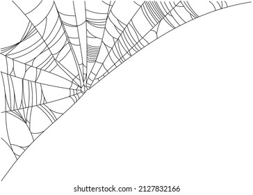 Spider web parts isolated on white background. Scary cobweb outline decor. Vector design elements for Halloween, horror, ghost or monster party, invitation and posters. 