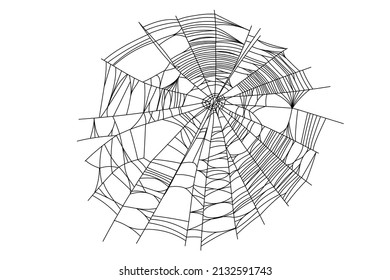 Spider web parts isolated on white background. Scary cobweb outline decor. Vector design elements for Halloween, horror, ghost or monster party, invitation and posters.