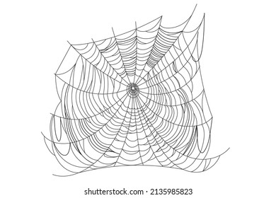 Spider web parts isolated on white background. Scary cobweb outline decor. Vector design elements for Halloween, horror, ghost or monster party, invitation and posters.