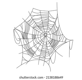 Spider web parts isolated on white background. Scary cobweb outline decor. Vector design elements for Halloween, horror, ghost or monster party, invitation and posters.