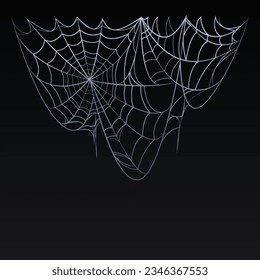 Spider web parts tangled spiderweb hanging isolated on black editable background