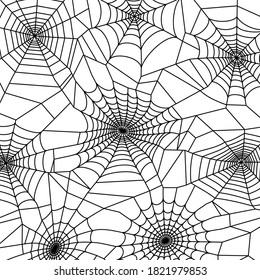 Spider web pattern for template. Halloween decoration with cobweb. Spiderweb flat vector illustration. Isolated graphic. Horror, fear, creepy cartoon art concept. Outline sketch on white background.