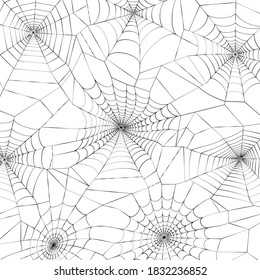 Spider web pattern for template. Halloween decoration with cobweb. Spiderweb flat vector illustration. Isolated graphic. Horror, fear, creepy cartoon art concept. Outline sketch on white background.