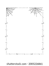 Spider web, polka dots and little spiders frame simple hand drawn vector outline illustration of doodle fancy Halloween scary decor elements, perfect for Halloween party, cartoon spooky character