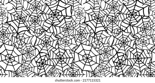 Spider web seamless background. Design for Halloween, holidays. Halloween pattern. Hand drawn vector illustration. 