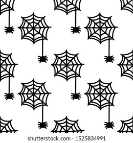spider with web seamless doodle pattern, vector illustration
