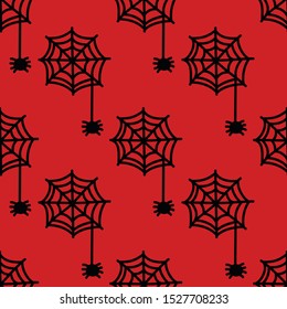 spider with web seamless doodle pattern, vector illustration