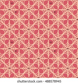 Spider web seamless pattern. Background with spiders and web in flat style.