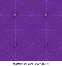 Spider web seamless pattern. Spider web on purple background for Halloween festival. Vector repeating print
