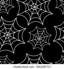 Spider web seamless pattern on black. Background for wallpapers, textiles, papers, fabrics, web pages. Vintage style.