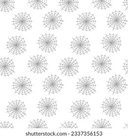 Spider web seamless pattern simple doodle vector illustration for Halloween party decoration, hand drawn image, cartoon spooky character, fairy tale textile decor, gift paper, cobweb