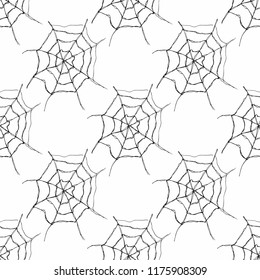 Spider web seamless pattern vector illustration. Hand drawn sketched web background .