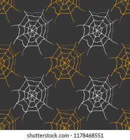 Spider web seamless pattern vector illustration. Hand drawn sketched web background .