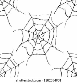 Spider web seamless pattern vector illustration. Hand drawn sketched web background .