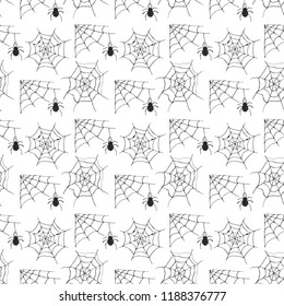 Spider web seamless pattern vector illustration. Hand drawn sketched web background .