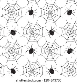 Spider web seamless pattern vector illustration. Hand drawn sketched web background .