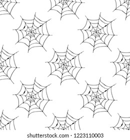 Spider web seamless pattern vector illustration. Hand drawn sketched web background .