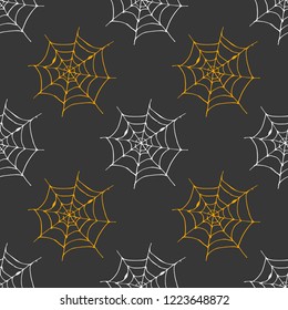 Spider web seamless pattern vector illustration. Hand drawn sketched web background .