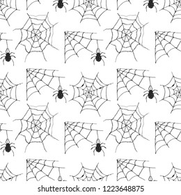 Spider web seamless pattern vector illustration. Hand drawn sketched web background .