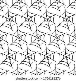 Spider web seamless pattern. Vector hand drawn illustration isolated on white background. Halloween texture