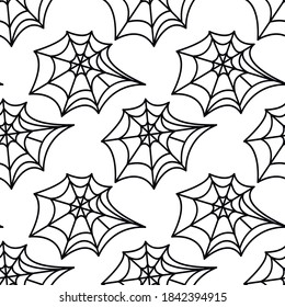 Spider web seamless pattern. Vector illustration isolated on white background. Halloween texture
