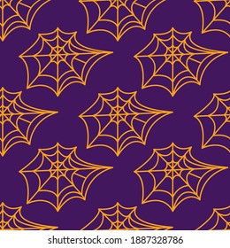 Spider web seamless pattern. Vector illustration isolated on dark background. Halloween texture