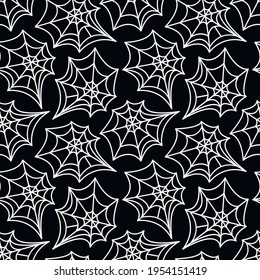 Spider web seamless pattern. Vector illustration isolated on white background. Halloween texture