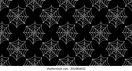 Spider web seamless pattern. Vector illustration isolated on black background. Halloween texture