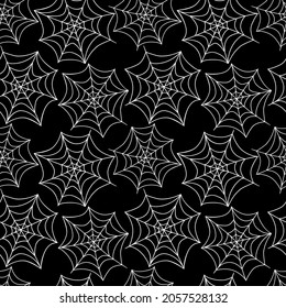 Spider web seamless pattern. Vector black and white illustration isolated. Halloween texture
