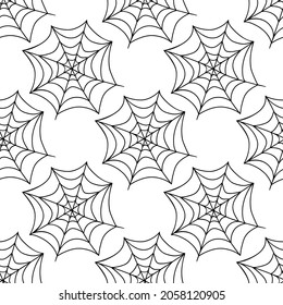 Spider web seamless pattern. Vector illustration isolated on white background. Halloween texture