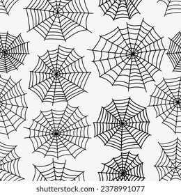 Spider web seamless pattern. Vector creepy background. Halloween texture