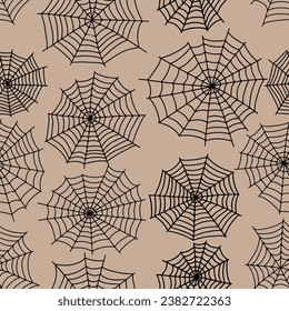 Spider web seamless pattern. Vector creepy background. Halloween texture