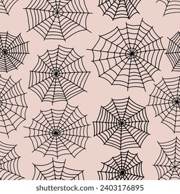 Spider web seamless pattern. Vector creepy background. Halloween texture