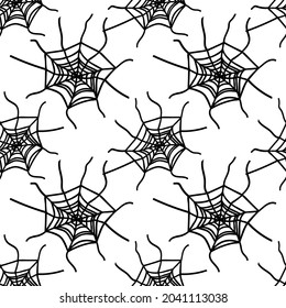 spider web seamless vector pattern, doodle, halloween print, scary, white background