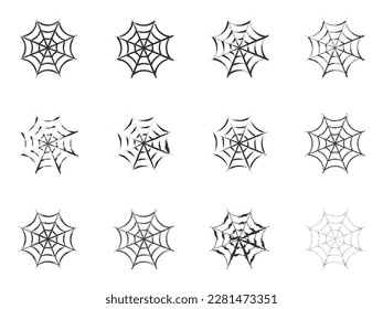 Spider web set in grunge style. Vector illustration.
