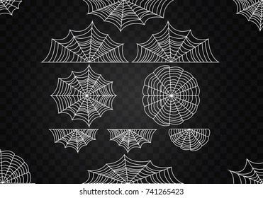 Spider Web Set. Halloween Cobweb Vector. Frame Border And Dividers. Scary Design