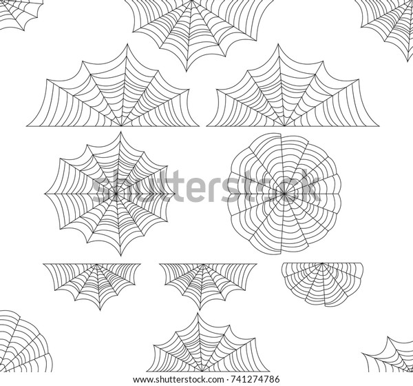 Spider web set. Halloween cobweb vector. Frame\
border and dividers. Scary\
design