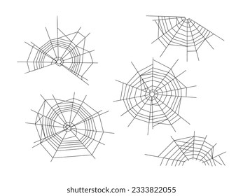 Spider web set of Halloween design elements vector illustration isolated on white background. Abstract line cobweb clip art for poster, card, banner, printing
