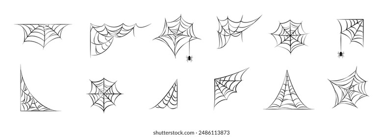 Spider web set. Halloween icon. Spider's web sign. Outline spiderweb symbol.