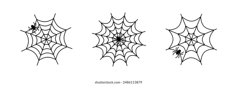 Spider web set. Halloween icon. Spider's web sign. Outline spiderweb symbol.