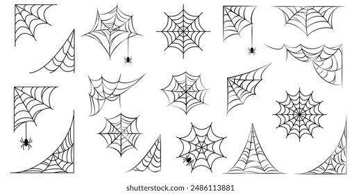 Spider Web Set. Halloween-Symbol. Spider-Web-Zeichen. Umriss Spinnennetz-Symbol.