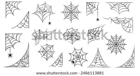 Spider web set. Halloween icon. Spider's web sign. Outline spiderweb symbol.