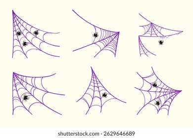 Spider Web Set in Hand Drawn Style. Doodle arachnid web perfect for cards, party invitations, web, fashion, print