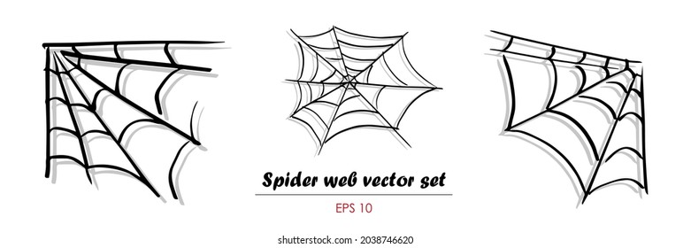 Spider web set isolated on white background. Outline vector illustration. Halloween vector decoration element