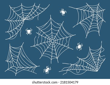 Spider web set isolated on dark blue vector